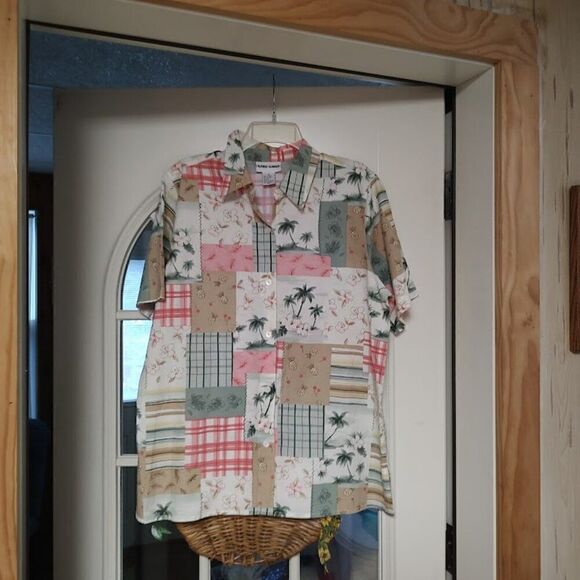 Alfred Dunner Multi-Color Palm Trees Flowers  Button Down Shirt Women's 12 - Picture 1 of 2
